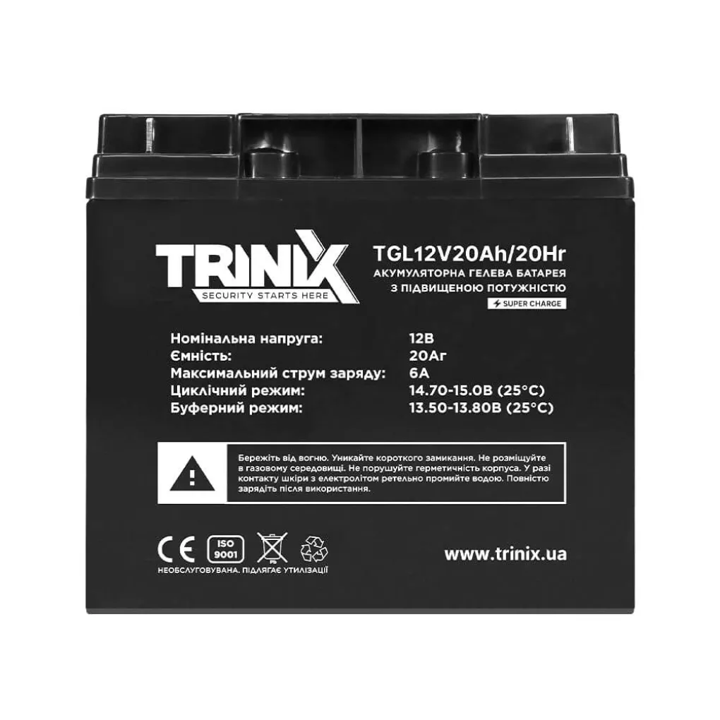 Акумуляторна батарея гелева Trinix 12В 20Аг TGL12V20Ah/20Hr GEL Super Charge- Фото 2