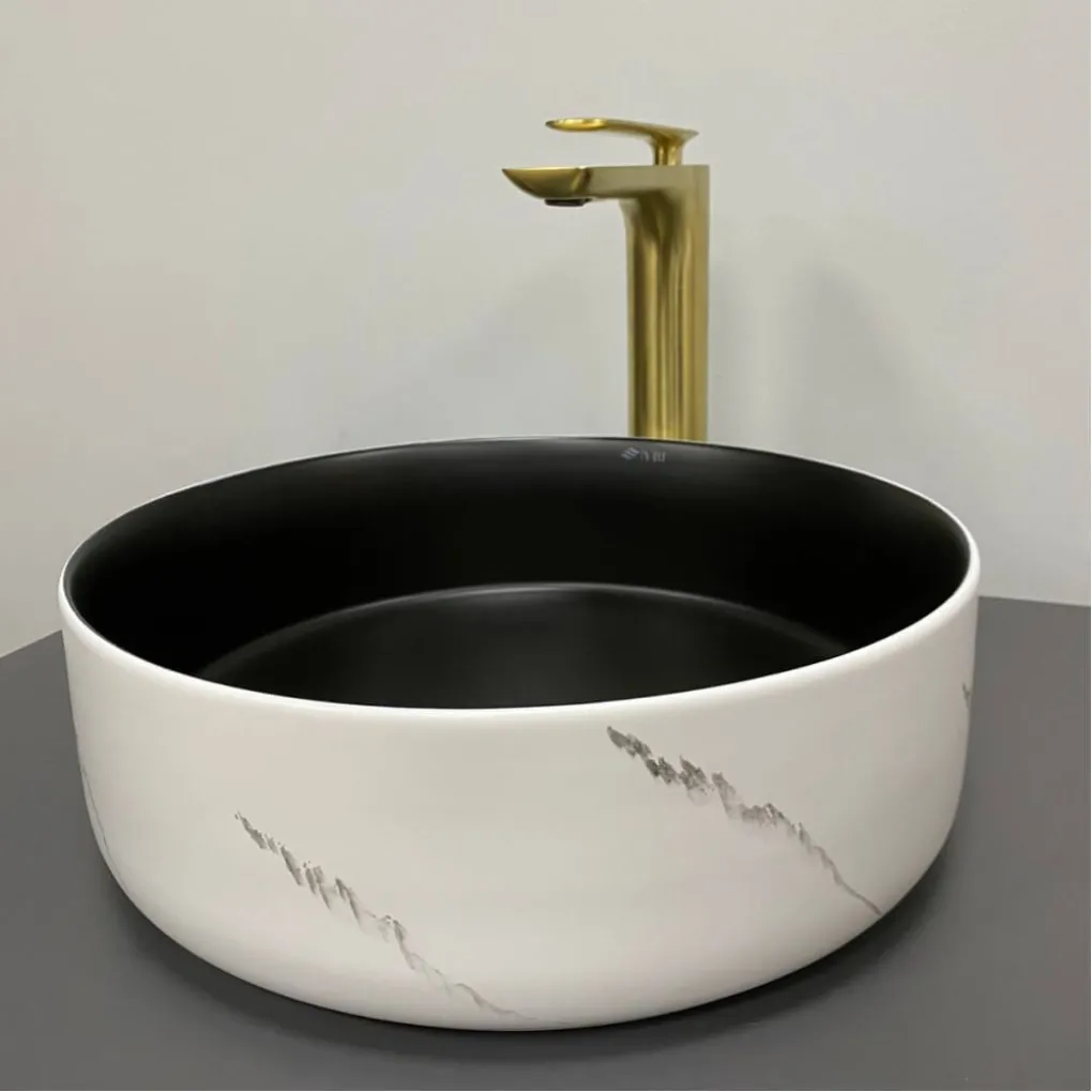 Раковина накладная VBI Prato White Black marble matt (VBI-011409)- Фото 2