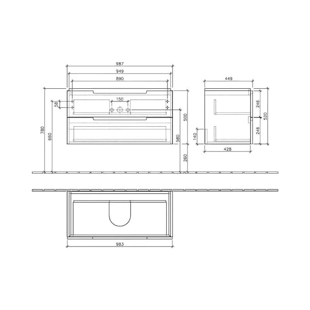 Тумба подвесная Villeroy&Boch Subway 2.0, 987x520x449 мм, серый глянец (A69710FP)- Фото 4