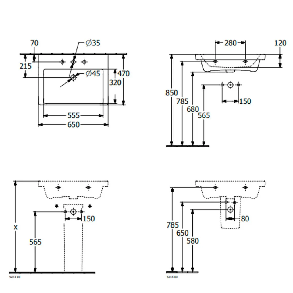 Умивальник на тумбу Villeroy&Boch Subway 3.0 без переливу (4a706801)- Фото 4