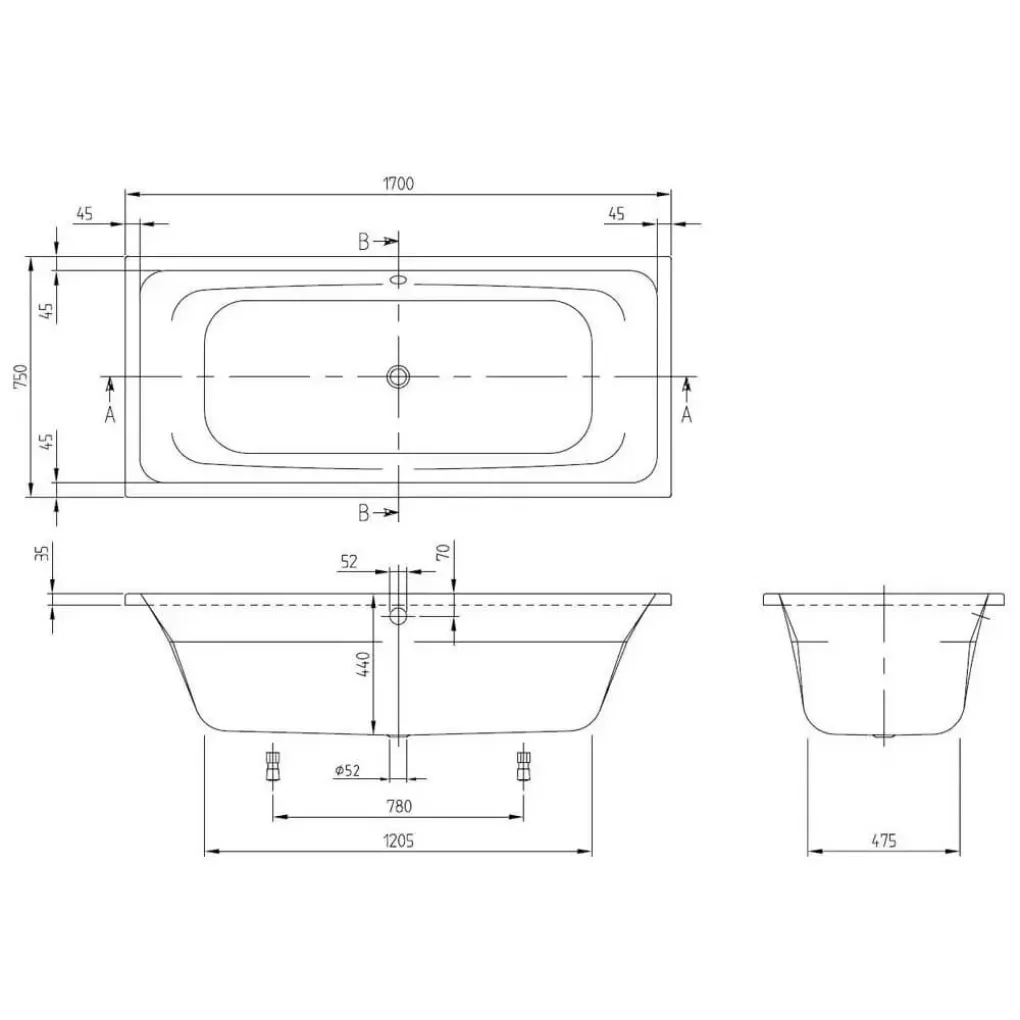 Ванна акриловая Villeroy&Boch Targa 170x75 белый (UBA170FRA2V-01)- Фото 2