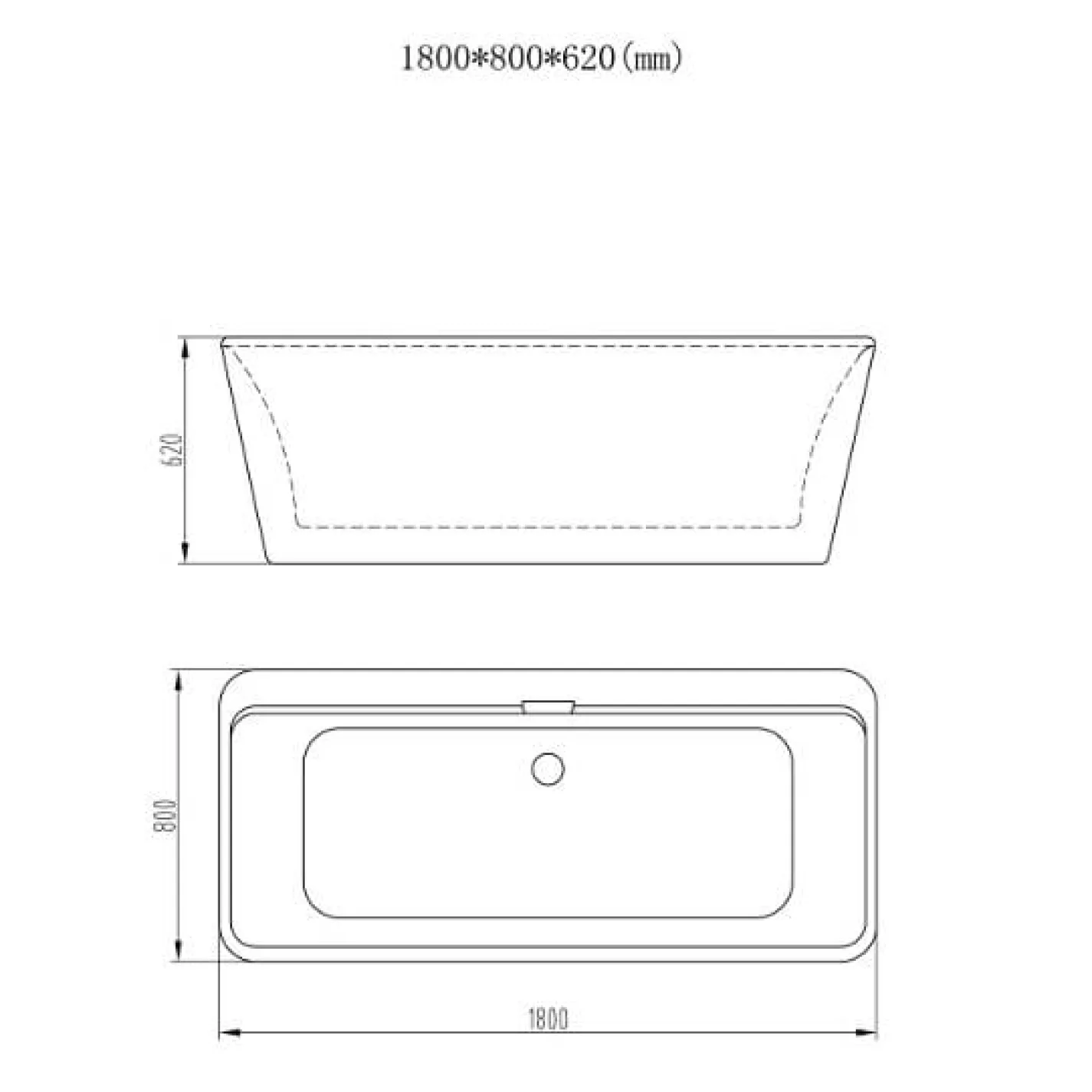 Ванна акриловая ассиметричная Volle 180x80 черно/белая - Фото 1