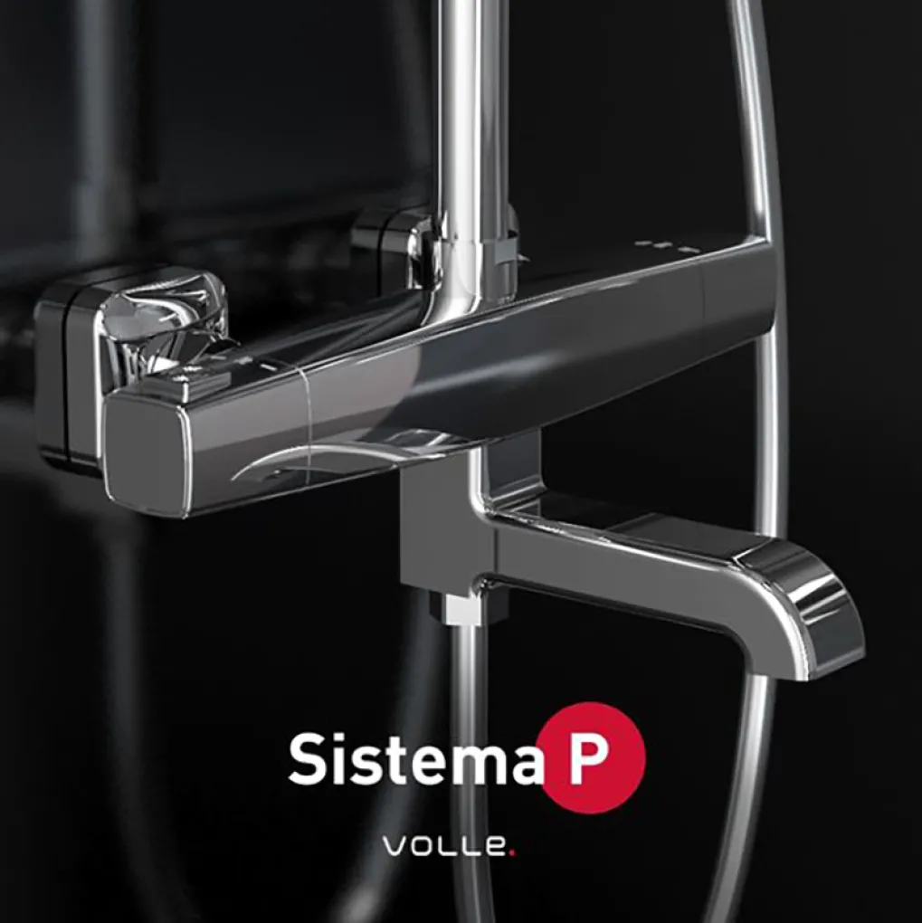 Душова система з термостатом для ванни Volle SISTEMA P, ручний душ 1 режим, темно-сірі лійки, хром- Фото 3