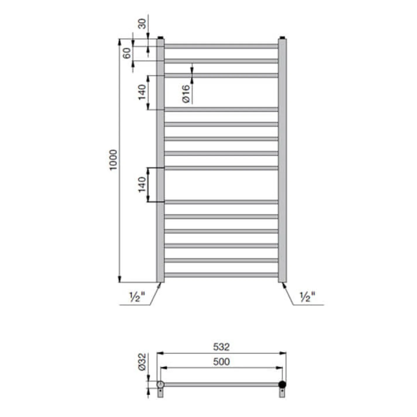 Водяной полотенцесушитель Zehnder Bluebell 532x1000 мм (BLU-100-053) - Фото 3