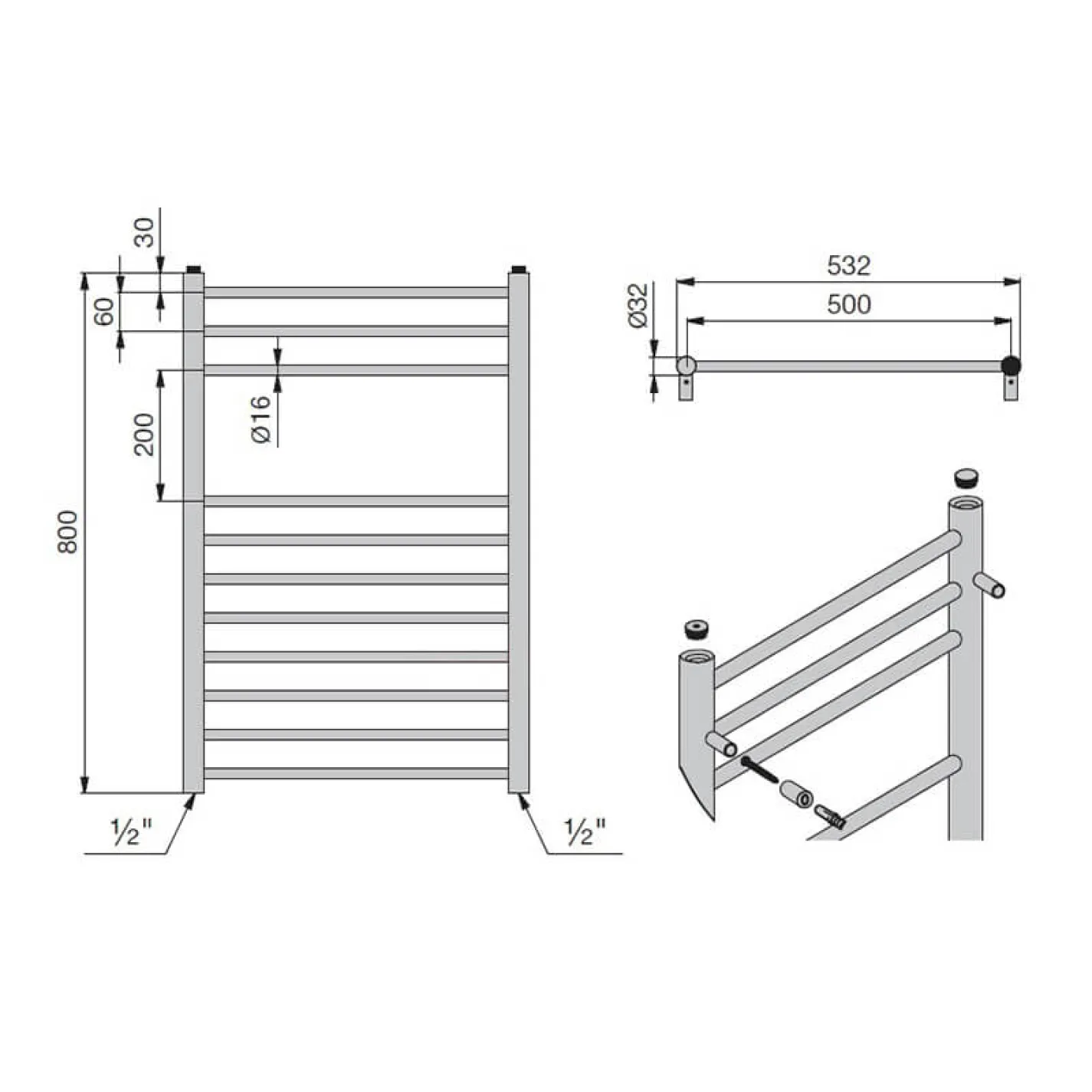 Водяной полотенцесушитель Zehnder Bluebell 532x800 мм (BLU-080-053) - Фото 2