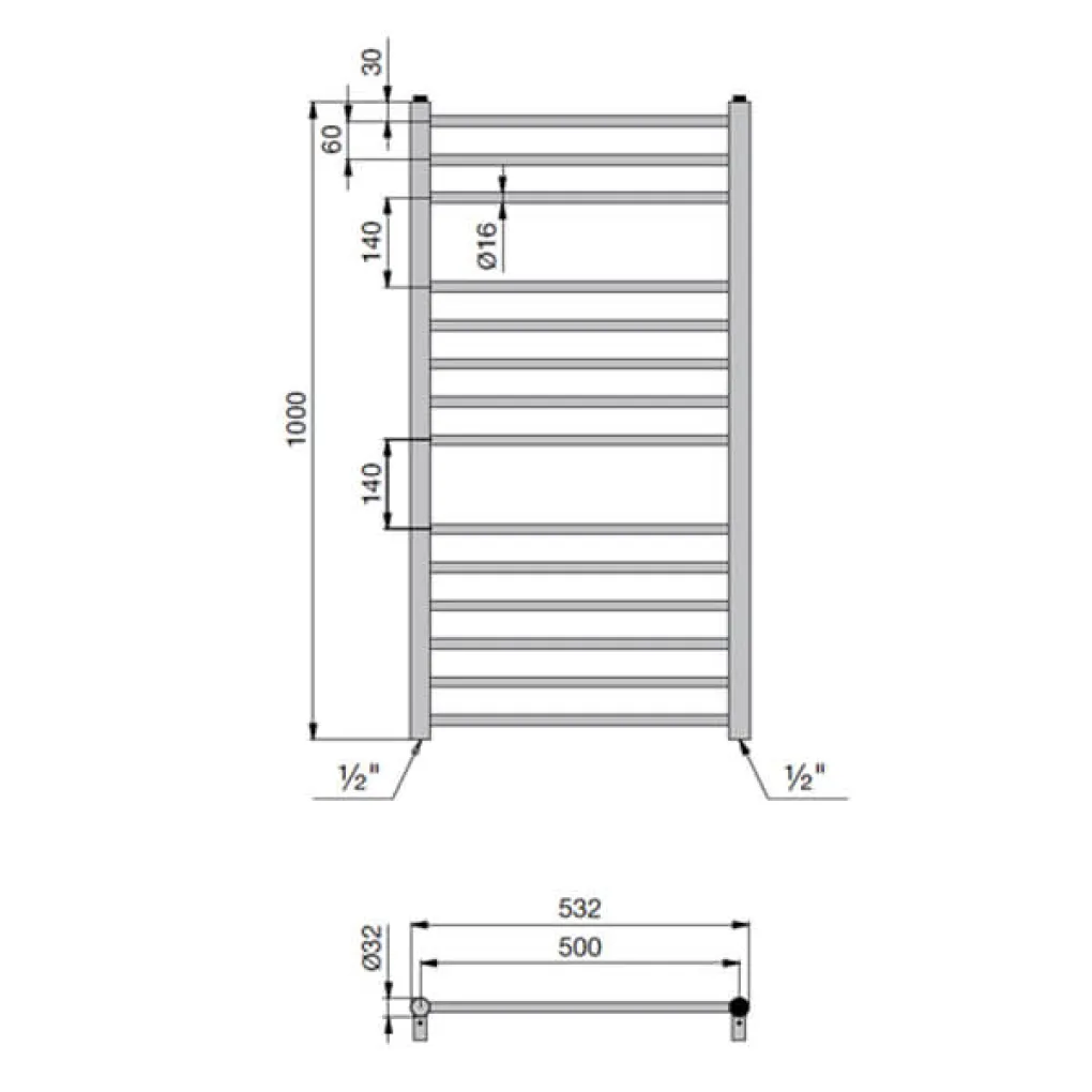 Водяной полотенцесушитель Zehnder Bluebell 532x1000 мм (BLU-100-053)- Фото 4