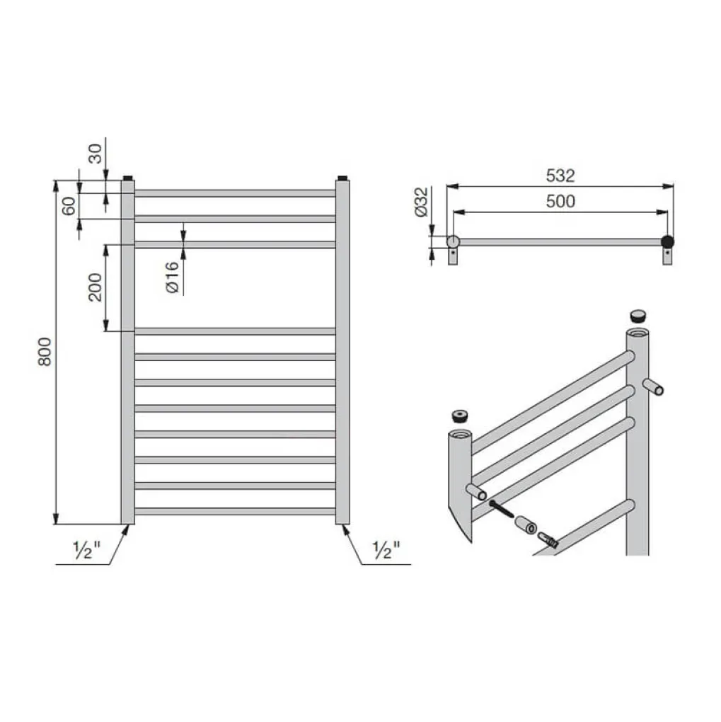 Водяной полотенцесушитель Zehnder Bluebell 532x800 мм (BLU-080-053)- Фото 3