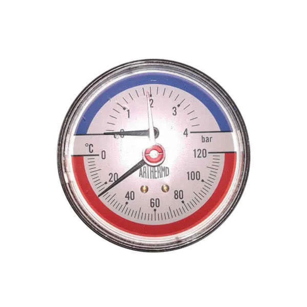 Термоманометр осьовий Arthermo 80 0-4 бар, 0-120C- Фото 1