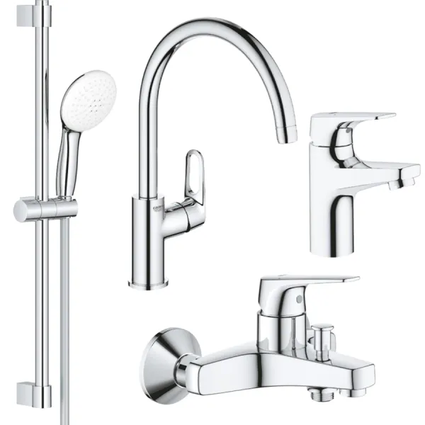 3-е место комплект смесителей 4 в 1 Grohe Bau Flow хром
